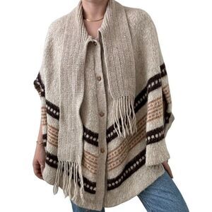 Anibal Baltra Womens Alpaca Wool Blend Hippie Fringe Ranchwear Poncho Cape